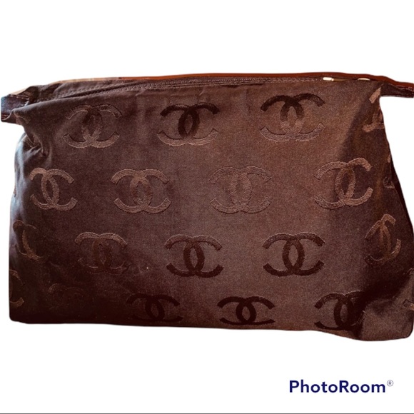 CHANEL Handbags - 💝SOLD CHANEL Brown Nylon Embossed Clutch Pouch Bag